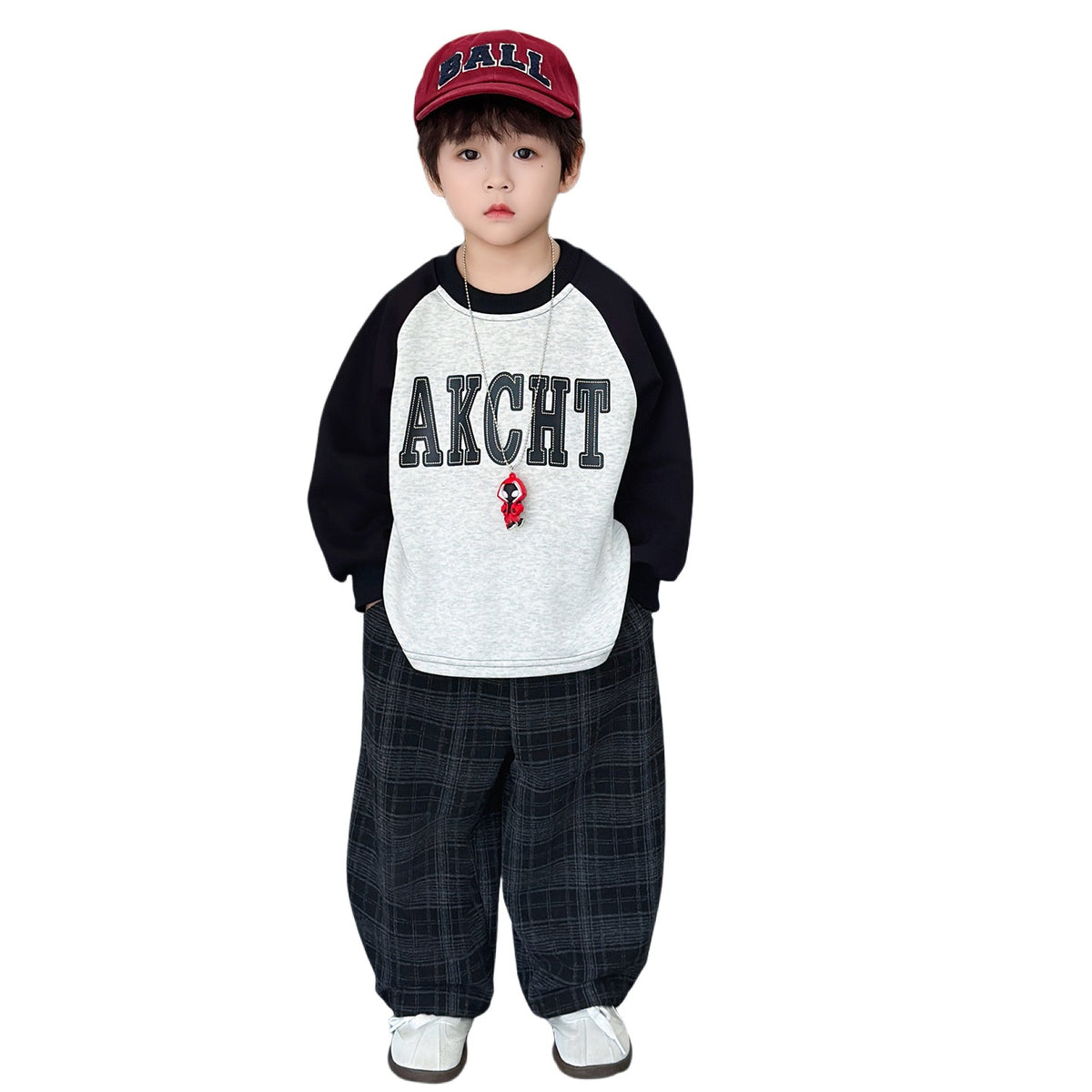 Kids Boys Stylish Plaid Sweatshirt and Pants Two-Piece Set Spring Autumn