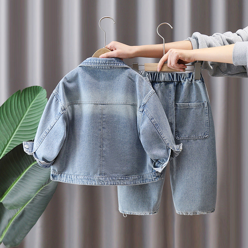 Casual Boys Denim Two-Piece Outfit Spring Autumn Cool Style Kids Clothes