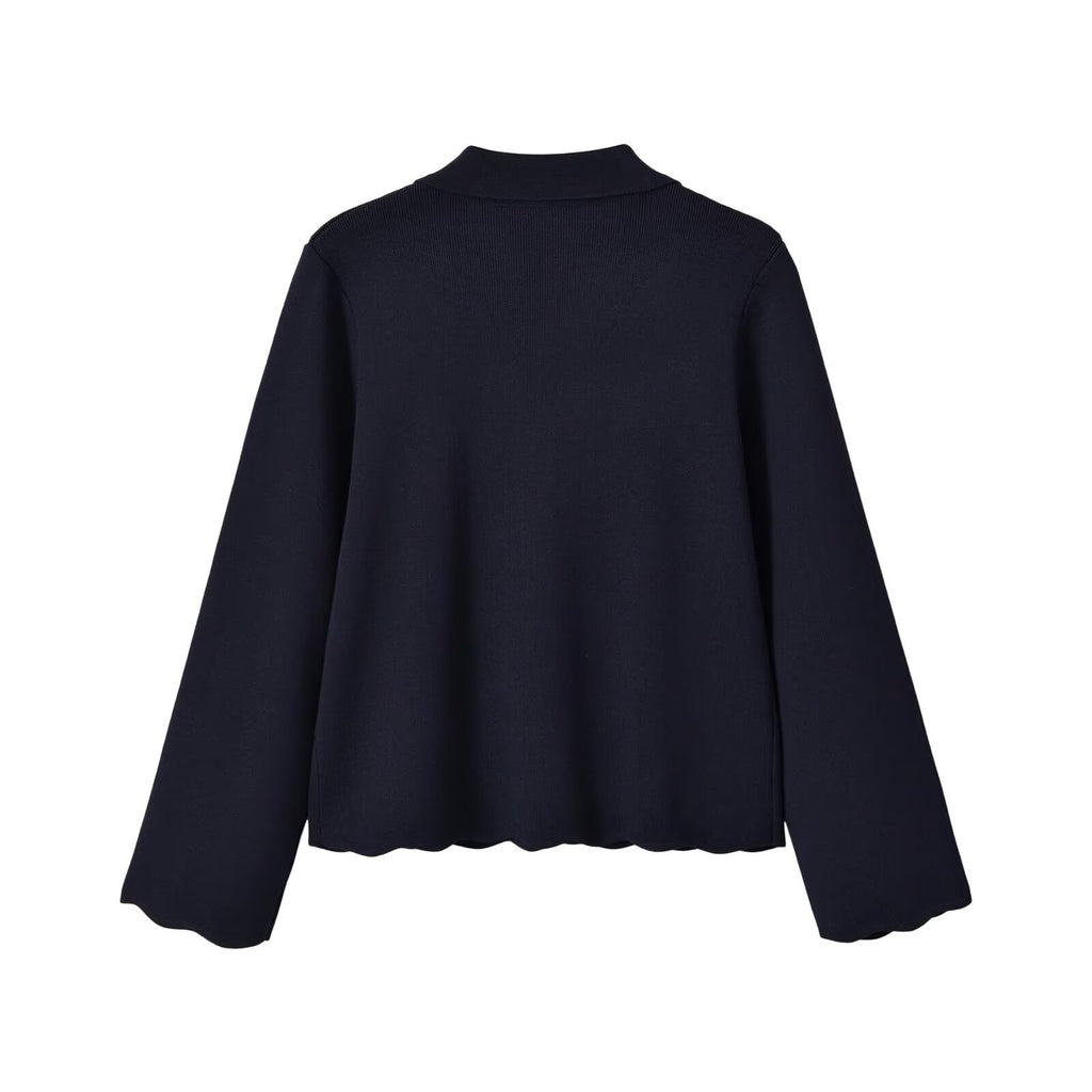 Button up wavy edge knitted jacket+short skirt set for women