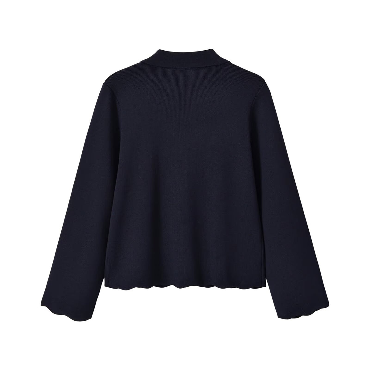 Button up wavy edge knitted jacket+short skirt set for women