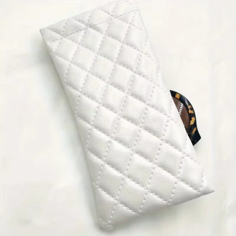 Women's Portable Quilted Diamond Pattern Sunglasses Case with Automatic Closure