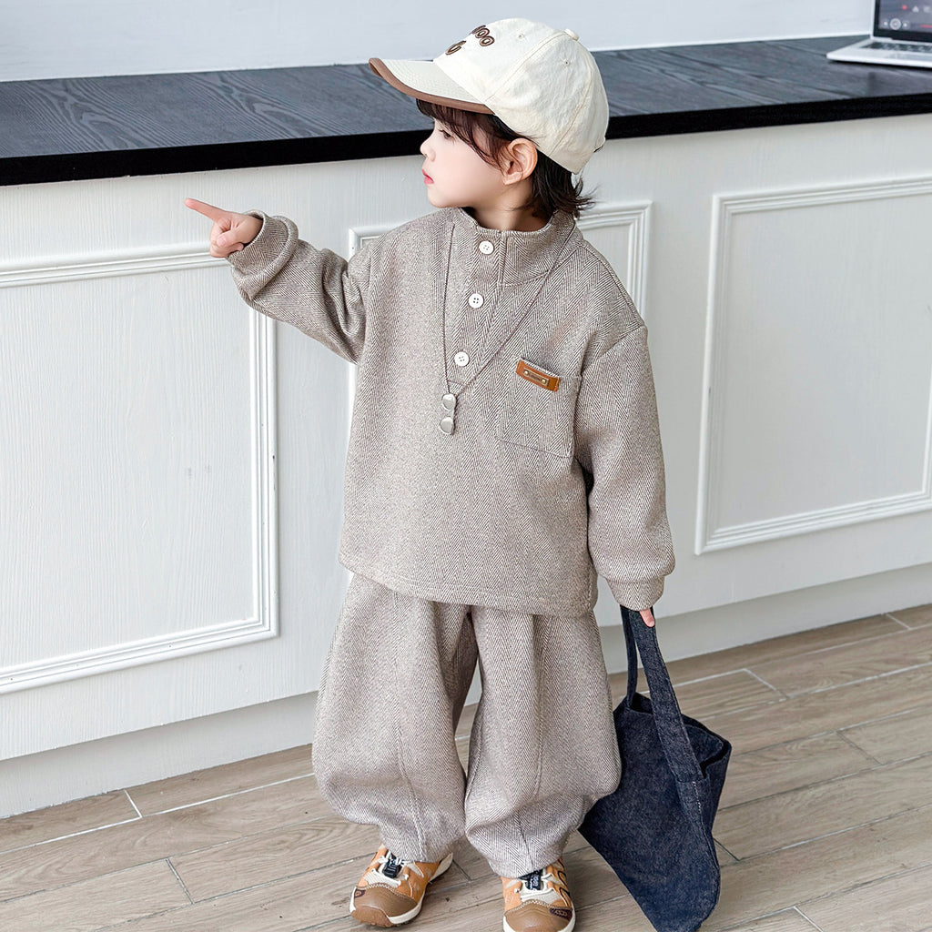 Trendy Long Sleeve Hooded Boys Two-Piece Hoodie Set