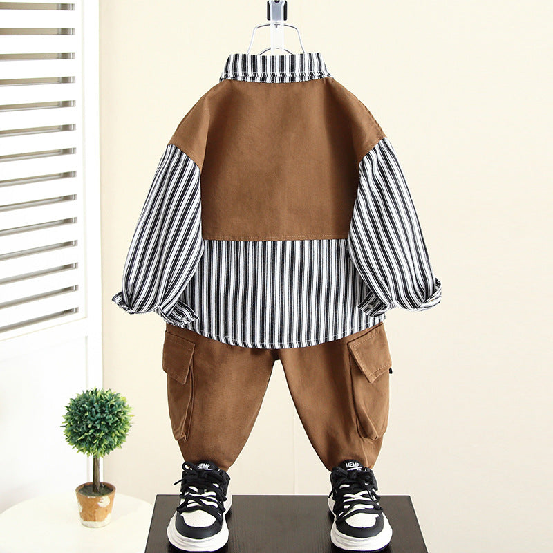 Boys Autumn Stylish Cool Shirt Set, Casual Smart Top Outfit for Kids