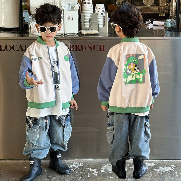 Trendy Boys Autumn Baseball Jacket, Casual Varsity Coat for Kids