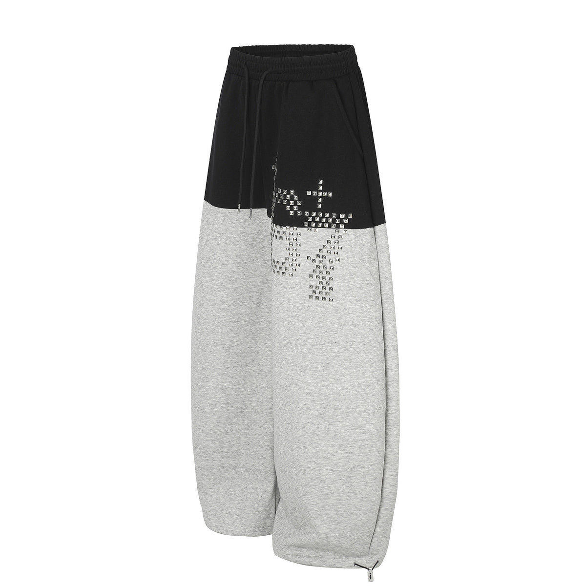 Color Block Rhinestone Drawstring Loose Wide Leg Sweatpants