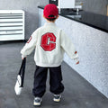 Kids Boys Girls White Baseball Style Jacket