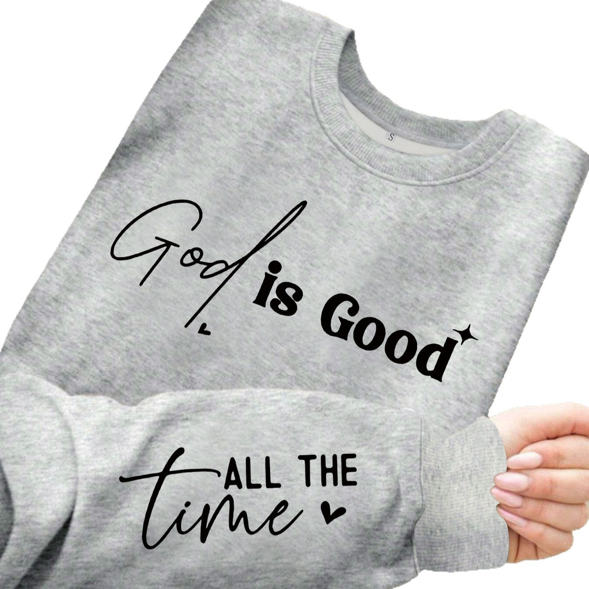 Letter printed round neck fleece hoodie