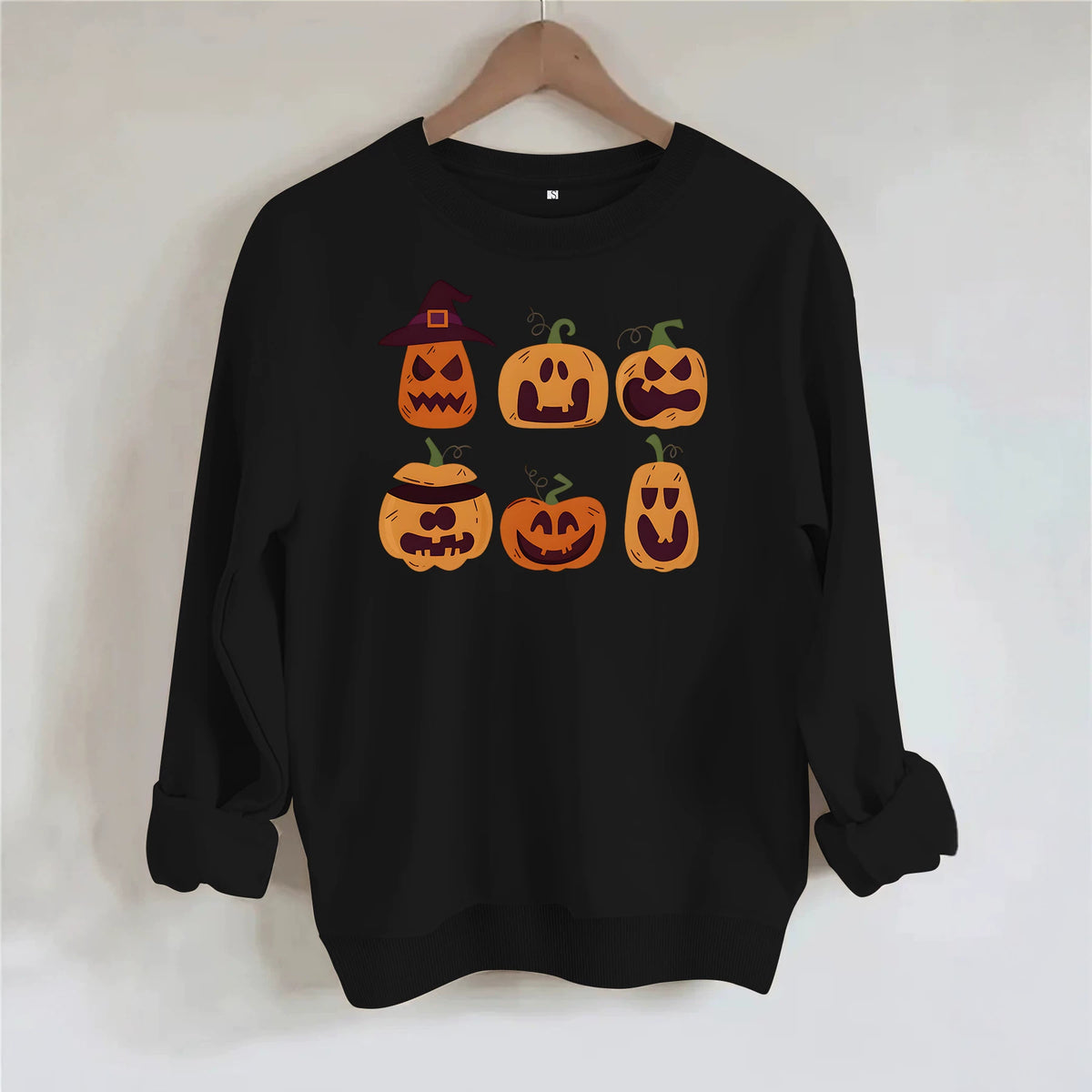 Pattern printed round neck fleece hoodie