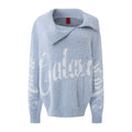 Women's Relaxed Style Letter Jacquard Pattern Asymmetrical Collar Knit Pullover Sweater
