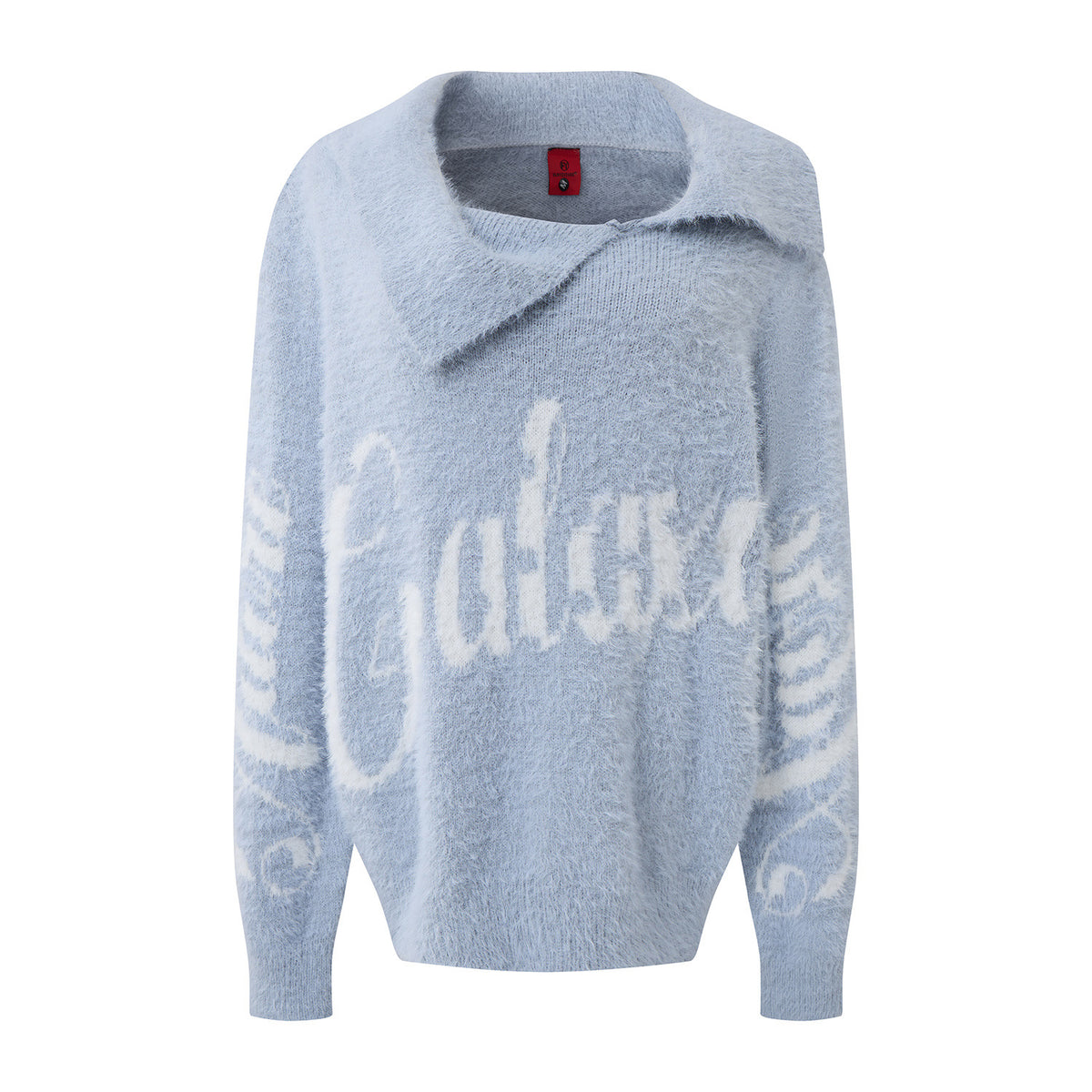 Women's Relaxed Style Letter Jacquard Pattern Asymmetrical Collar Knit Pullover Sweater