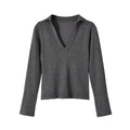 Versatile casual cuff button V-neck knitted sweater for women