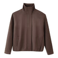Loose suede texture zipper long sleeved stand up collar jacket