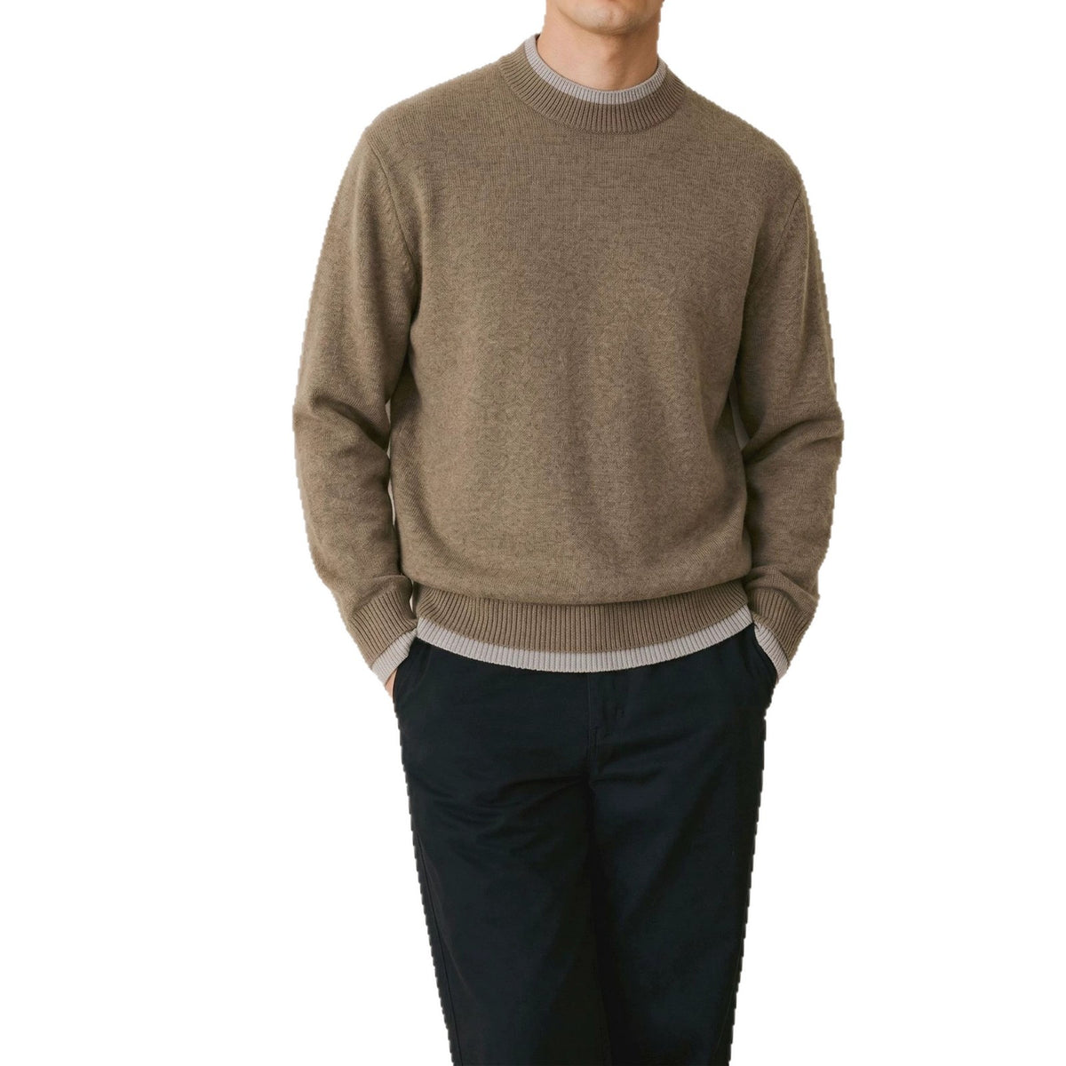 Color blocking loose round neck long sleeved sweater