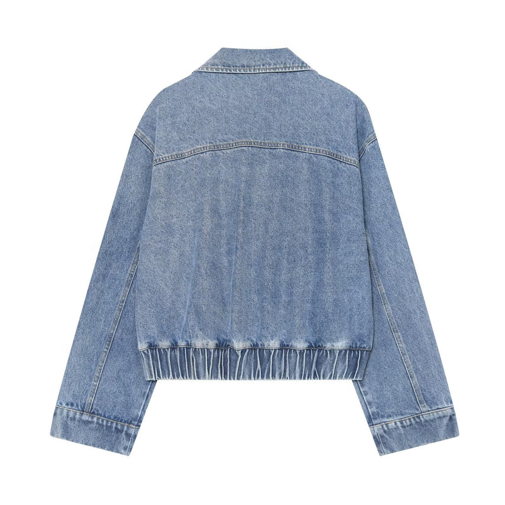 Loose shoulder strap double breasted denim jacket for women