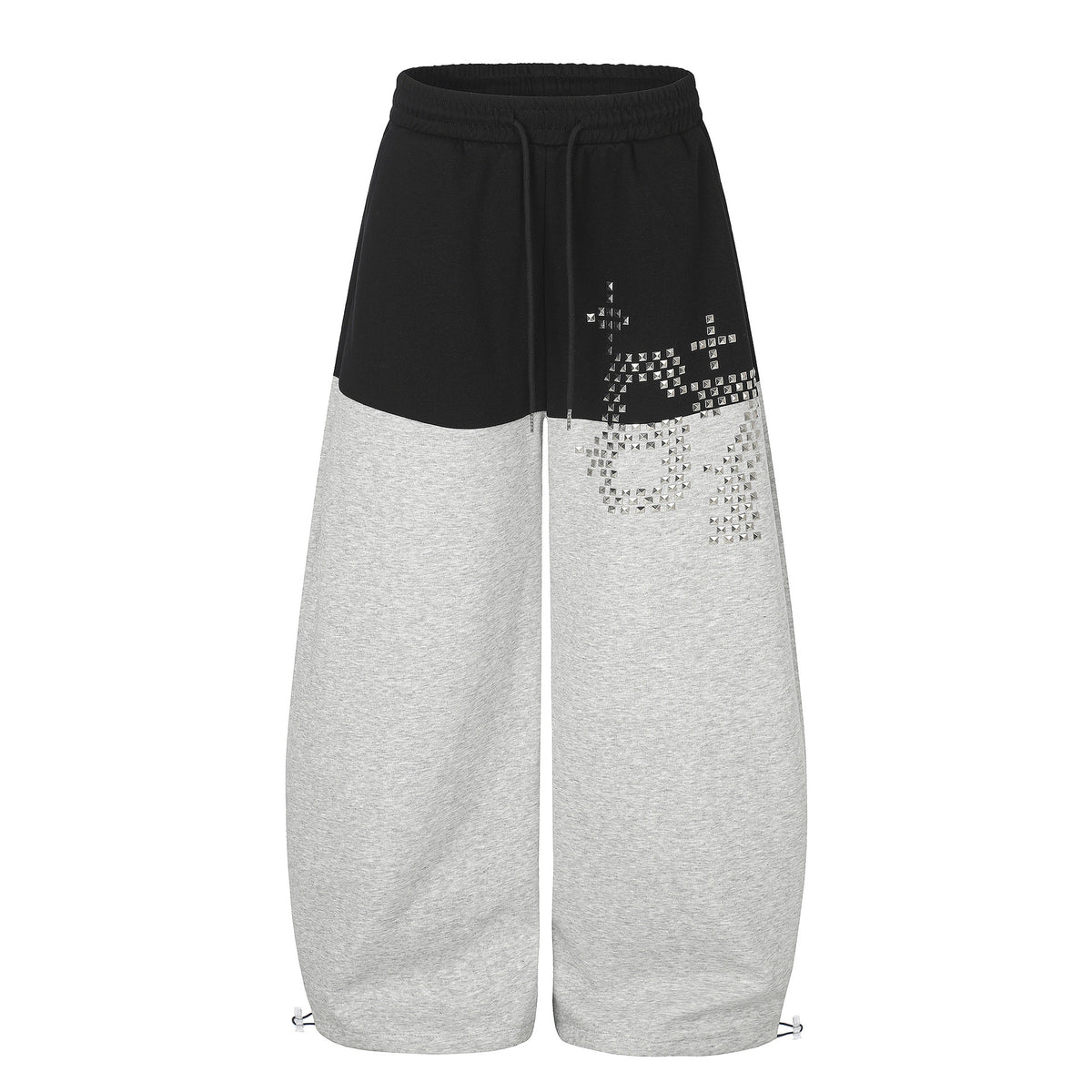 Color Block Rhinestone Drawstring Loose Wide Leg Sweatpants