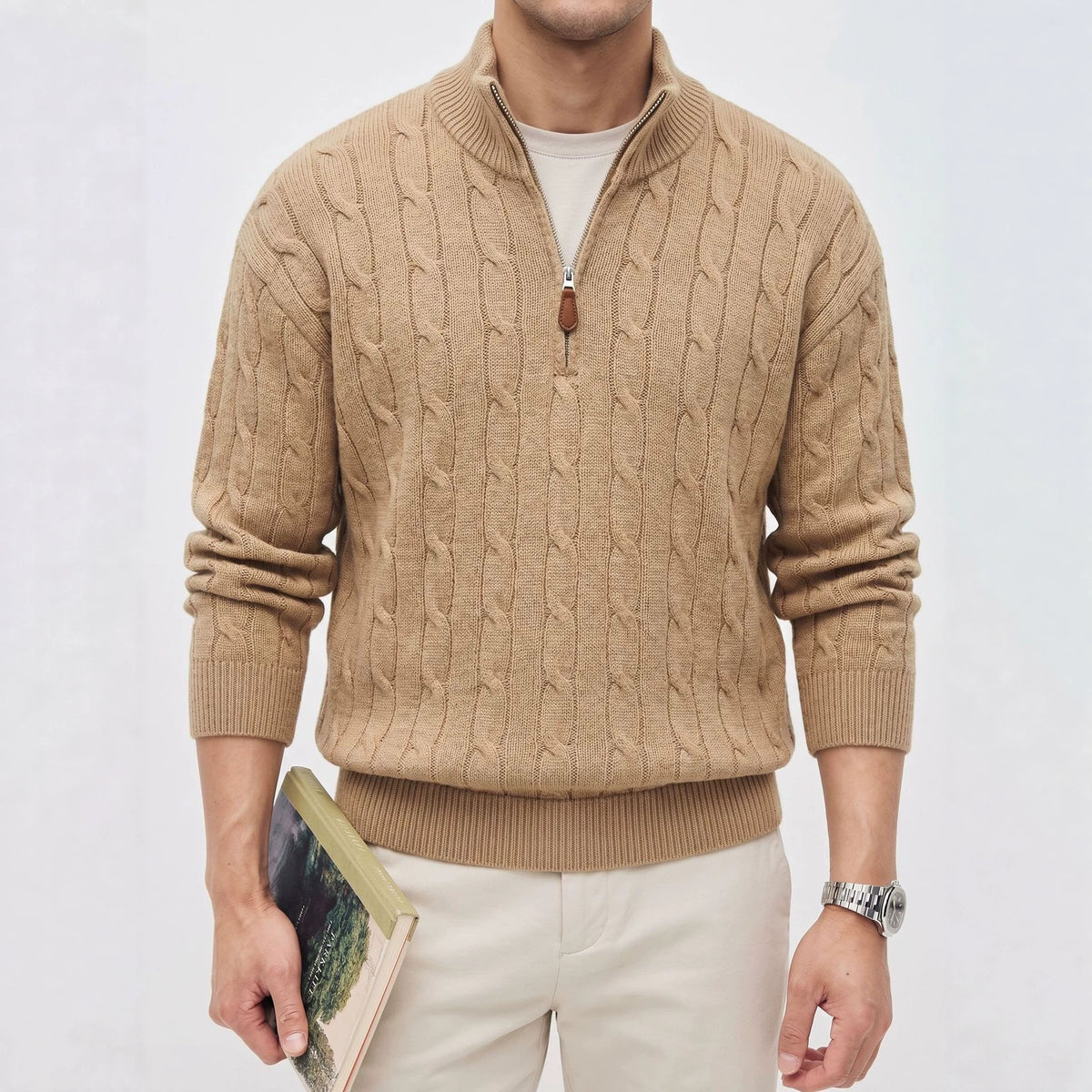 Half zip stand up collar long sleeved loose sweater