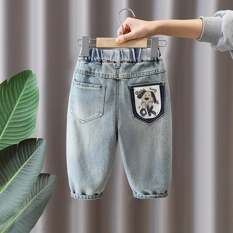 Casual Boys Kids Soft Denim Loose Light Color Long Pants