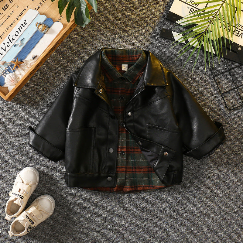 Stylish Boys Faux Leather Jacket Spring Autumn Outerwear