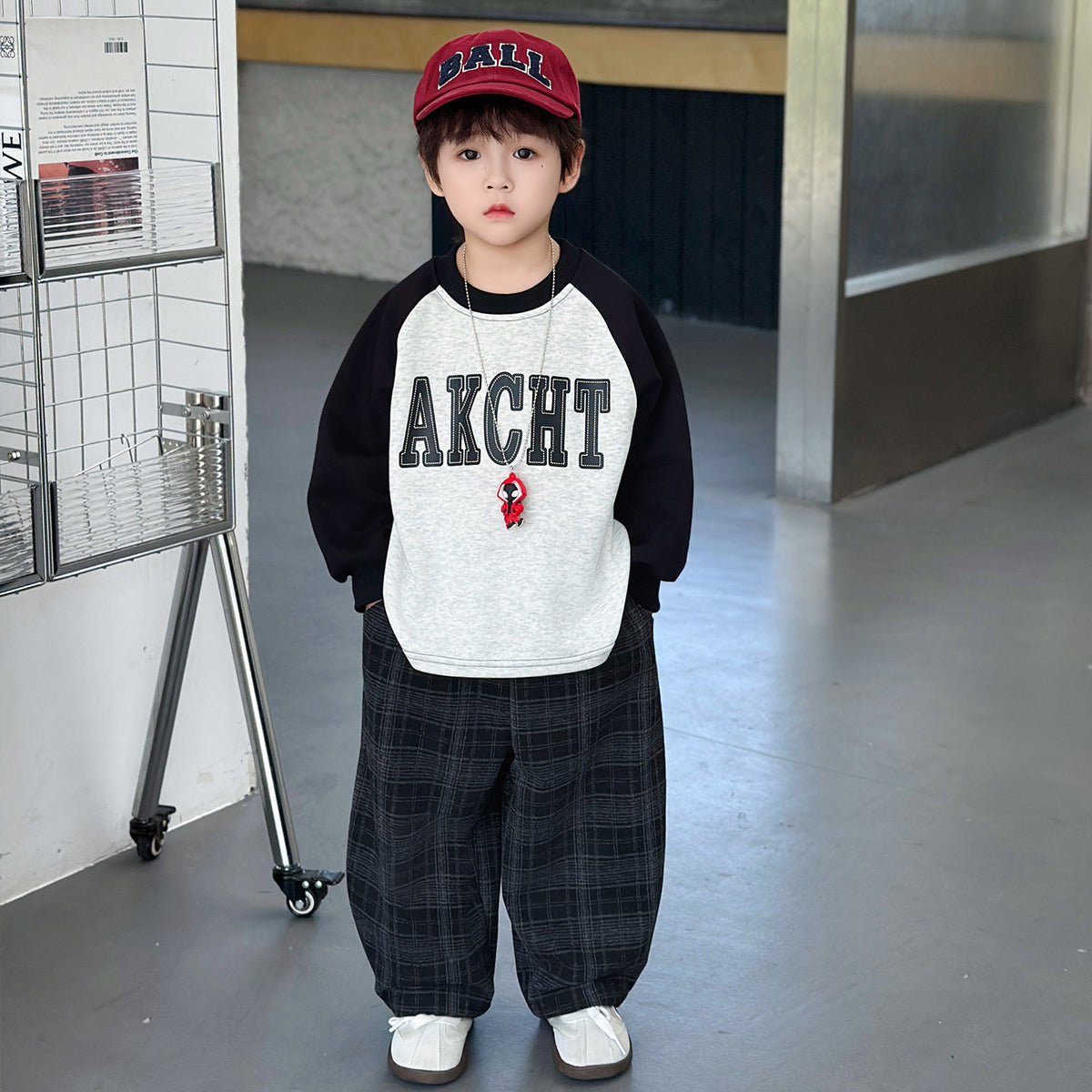 Kids Boys Stylish Plaid Sweatshirt and Pants Two-Piece Set Spring Autumn