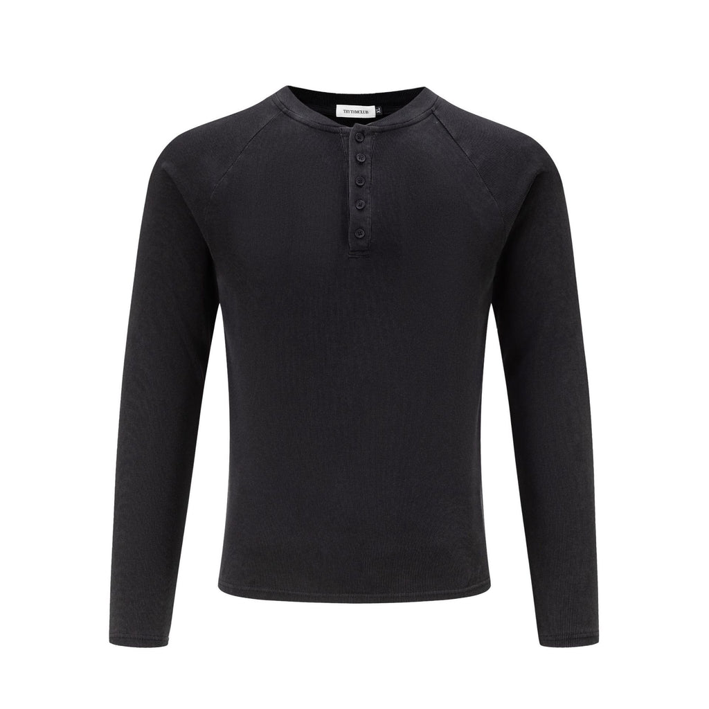 Long Sleeve Henley Neck Men's Knit T-Shirt