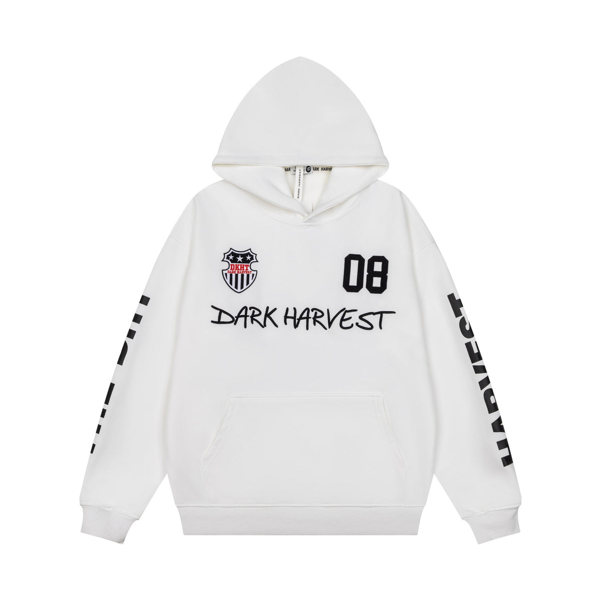 Distressed Snow Wash Number Patch Applique Emblem Hooded Men's Oversized Pullover Sweatshirt