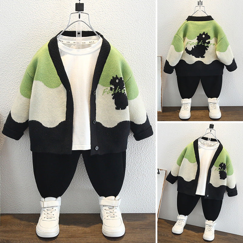 Boys Dinosaur Print Knit Cardigan